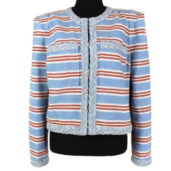 VERONICA BEARD Arrowe Striped Multicolor Blue Braided Trim Jacket Size 10 - Picture 3 of 3